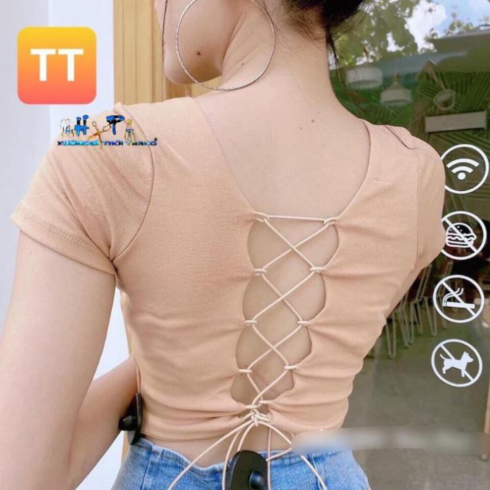 Áo Croptop Thun Borip Cổ Vuông Tay Ngắn Hở Lưng Đan Dây Siêu Thời Trang Mẫu Hót 2020-Hàng có Sẵn  ྇ ྇