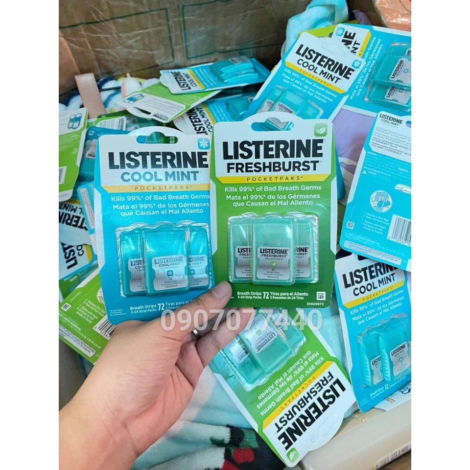 Miếng ngậm thơm miệng, diệt khuẩn Listerine Pocketpaks vỉ 3 hộp 24 miếng - EDS Hàng Mỹ