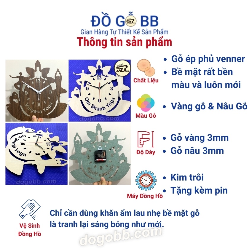 ĐK 30cm Kim Trôi, Đồng Hồ Treo Tường Ashtanga Yoga Giá Rẻ Bền Đẹp - Đồ Gỗ BB