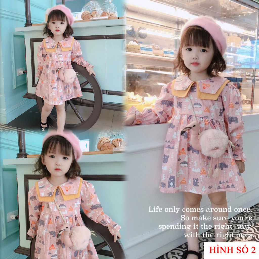 Váy baby doll cổ bích dài tay in hình cute cho bé | BigBuy360 - bigbuy360.vn