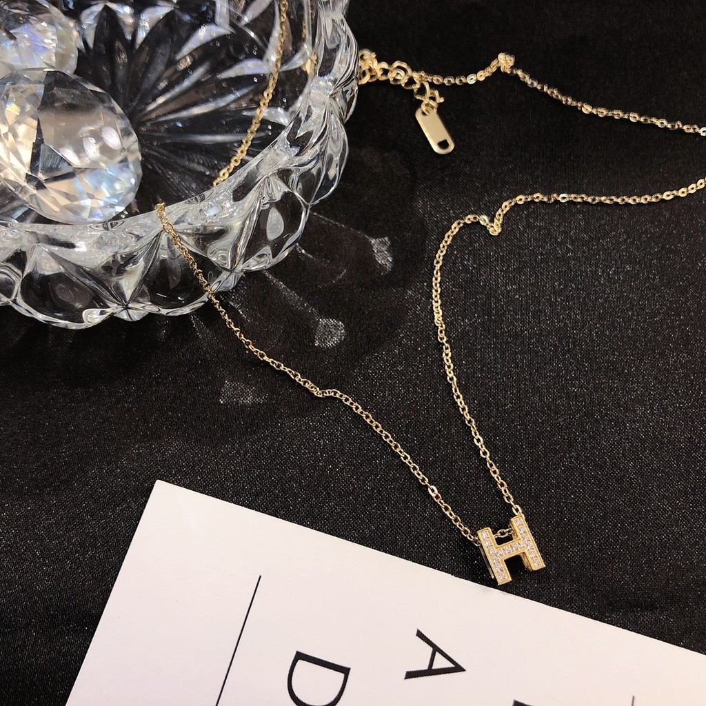 Dây chuyền thép titan mặt logo HERMES đính đá thời trang cho nữ