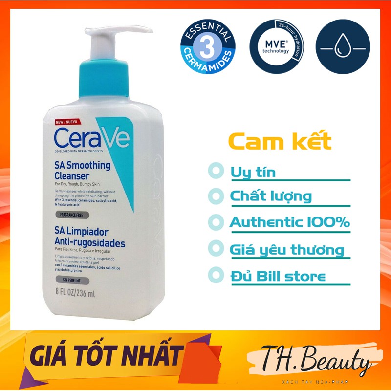Sữa rửa mặt Cerave SA Smoothing Cleanser bản Pháp 236ml