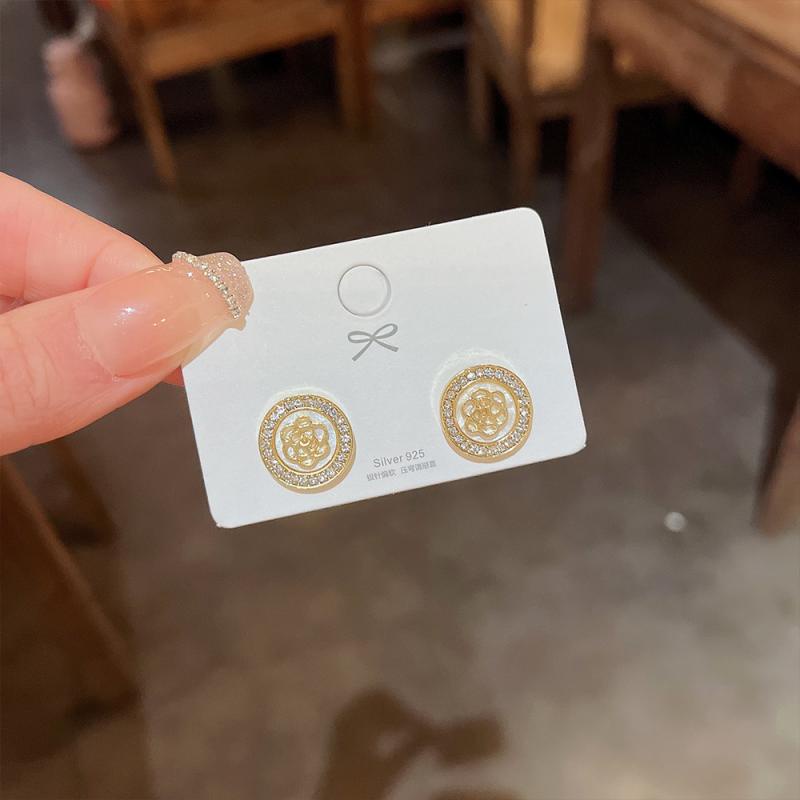 XiaoboACC Bông Tai Tròn Bằng Bạc S925 Hình Hoa Đính Đá Phong Cách Thời Trang Cho Nữ