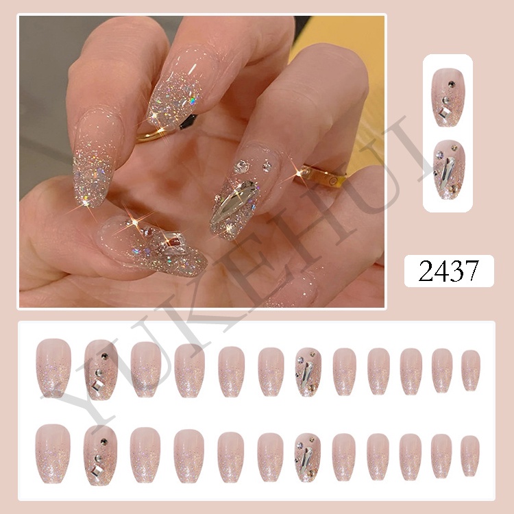 2437 YUKEHUI bộ móng tay giả set móng giả trong suốt móng tay giả đính nơ móng tay giả dài đính đá móng giả đẹp bộ móng tay giả đính đá móng tay giả đính đá ngắn  móng tay giả dài vuông
