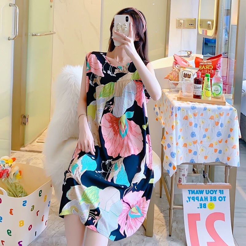 Váy lanh lụa, váy bầu bigsize dáng suông chất mềm mịn mát free size 40-80kg