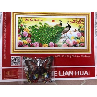 Tranh thêu kèm đá đôi công phu thê viên mãn 88821