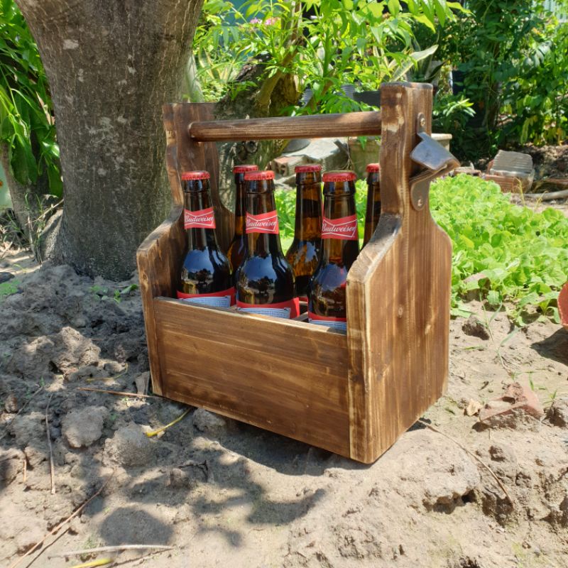 Giỏ đựng bia bằng gỗ, wooden 6 pack beer holder