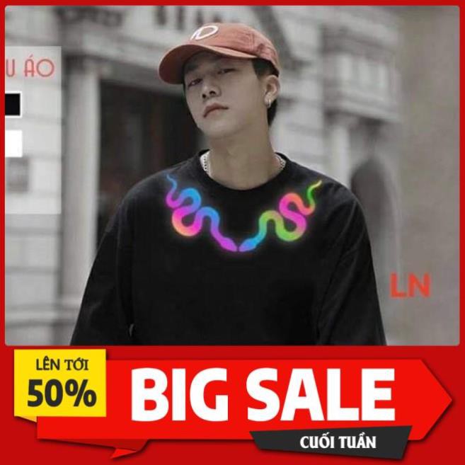 áo thun cotton nam nữ tay lỡ 2 con rắn đối đầu phản quang vòng cổ 7 màu đa sắc ྇