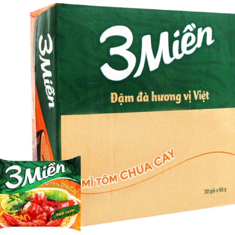 Thùng 30 gói mì ba miền tôm chua cay 65g