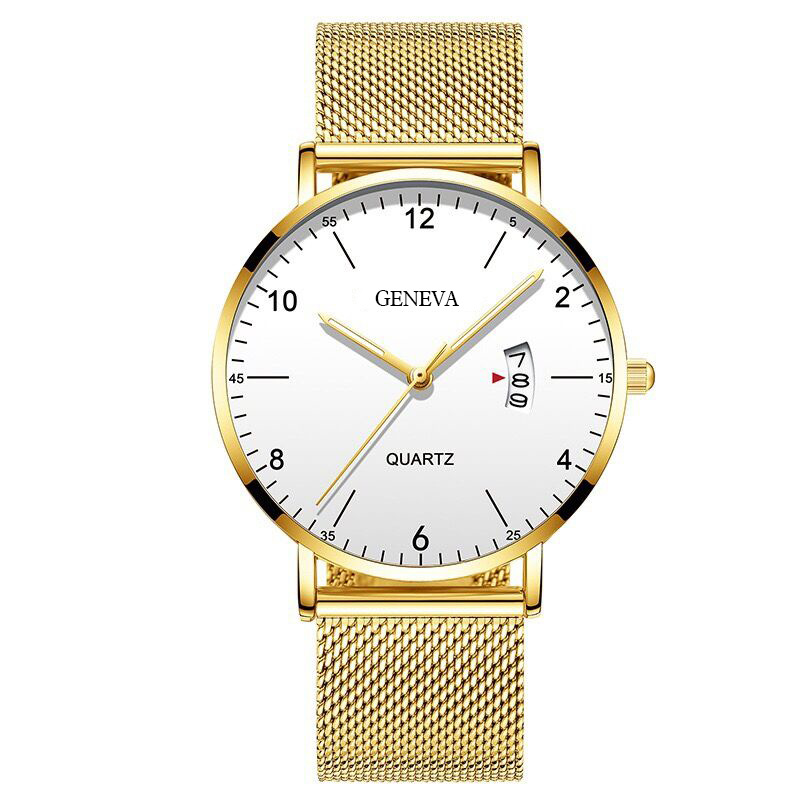 Đồng hồ GENEVA dây đeo thép không gỉ có hiển thị ngày thời trang doanh nhân cho nam