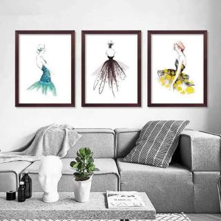 Tranh in canvas cô gái nghệ thuật màu nước bộ 3 tranh 30x40 kèm khung