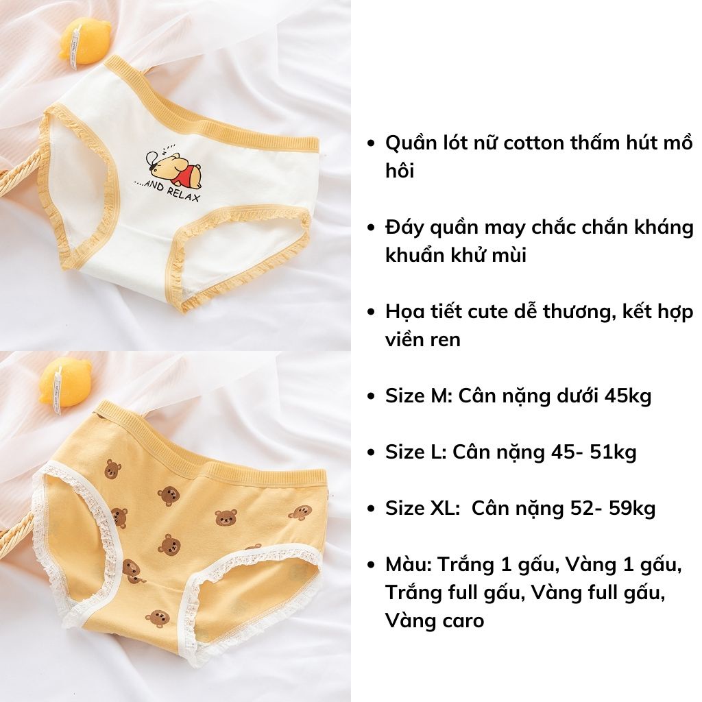 Quần lót nữ cotton tôn dáng kháng khuẩn khử mùi, quần chíp nữ ren viền họa tiết cute dễ thương đáng yêu DOPICO L0719