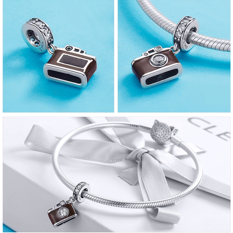 Hạt phụ kiện Bamoer hình máy ảnh đính đá lấp lánh làm trang sức tinh tế dành cho nữ