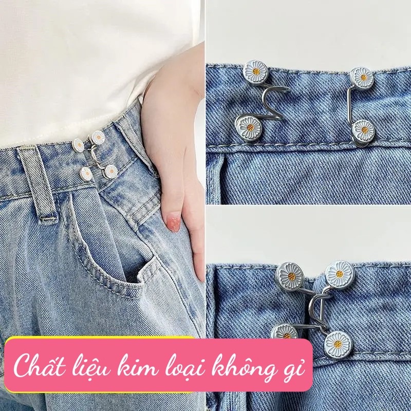 Nút Gài, Khuy Gài Cài Điều Chỉnh Eo Lưng Quần Jeans Quần Bò Cạp Rộng Hình Hoa Cúc Chất Liệu Kim Loại Không Gỉ