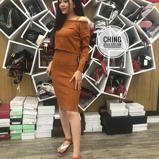 sét váy len body 2 dây + áo trêc vai