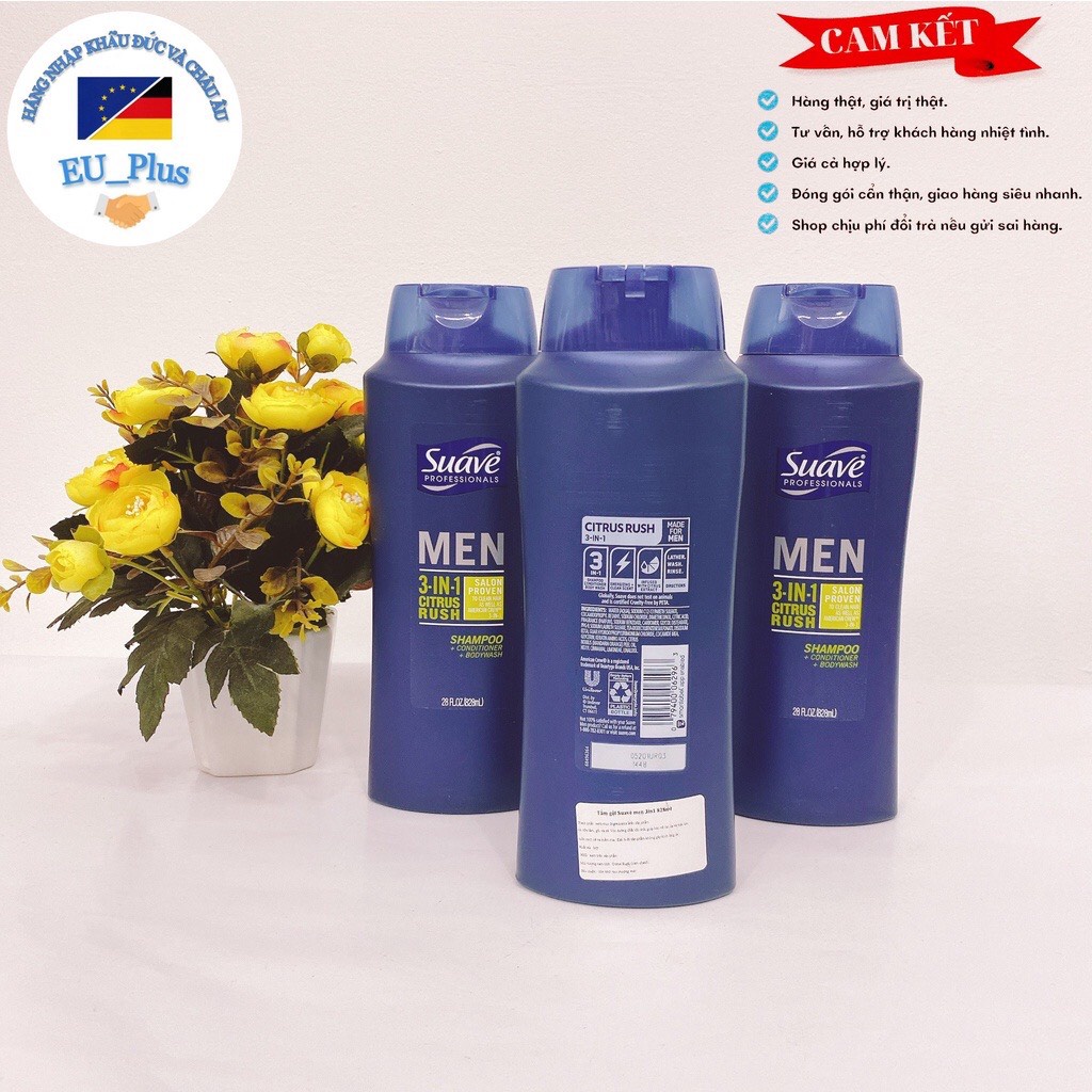 Tắm Gội Suave men 3in1 828ml - xuất xứ Mỹ