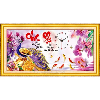 Tranh thêu chữ thập 3D Cha mẹ_đồng hồ 91x43cm LV3055