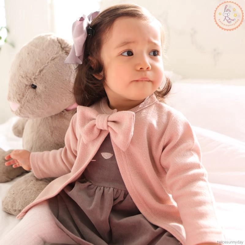 Áo khoác len cardigan cổ tròn cho bé gái