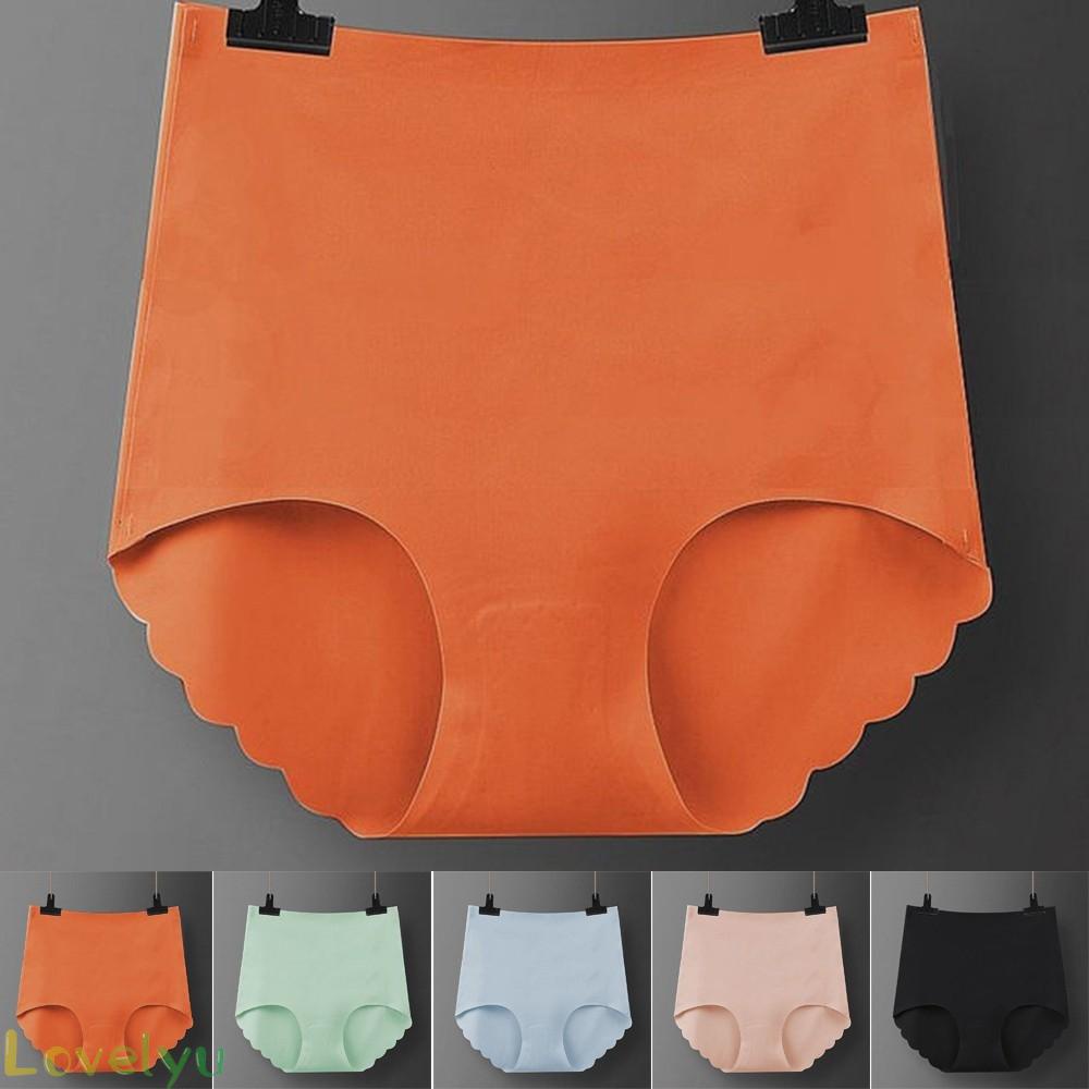 【LOVELYU】Women Soft High Waist No Trace Panties Underwear Breathable Ice Silk Knickers Solid Color【Good Quality】