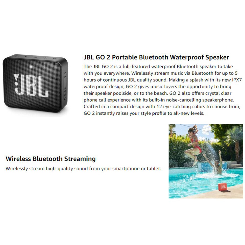 Loa Bluetooth JBL Go 2 - 3.1W, FULLBOX NEW 100%, Chống nước tiêu chuẩn IPX7