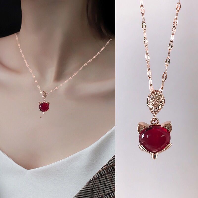 Dây Chuyền Thép Titan Mặt Đá Pha Lê Màu Hồng/Vàng Hồng Đơn Giản Cho Nữ