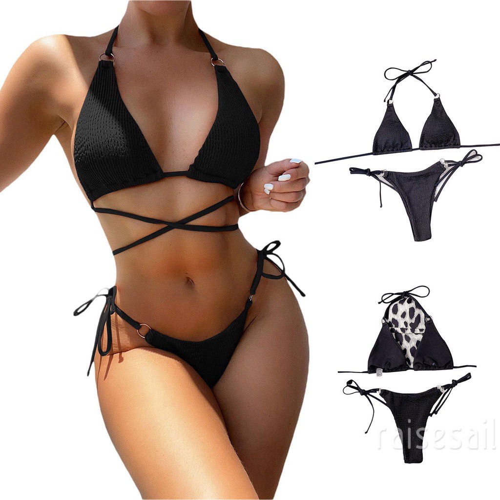 Rs Bộ Đồ Bơi Hai Mảnh Màu Trơn Cổ Yếm + Quần Short Thắt Dây Dành Cho Bạn Nữ | BigBuy360 - bigbuy360.vn