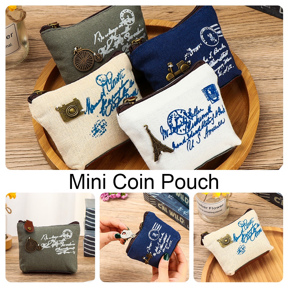 Ví mini đựng tiền bằng vải canvas phong cách cổ điển dễ thương