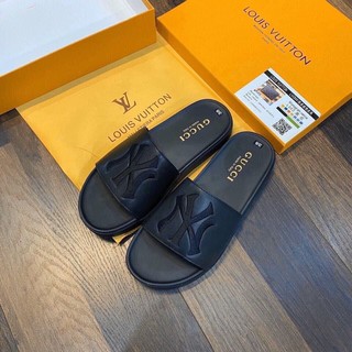 Dép nam quai ngang Màu đen Thêu NY in G.Cfull 38-43