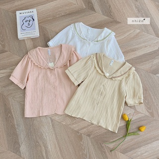 Áo kiểu nữ cổ sen tay ngắn - áo sơ mi công sở nữ nhienhienvintage BA127