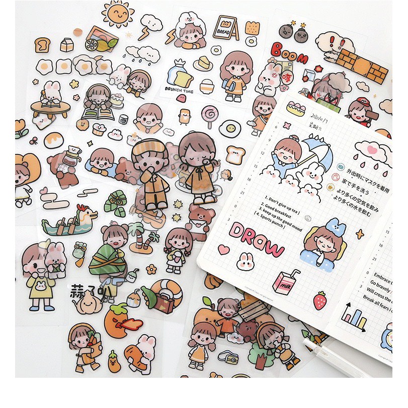 💥💥BỘ 1000 STICKER HÃNG TELADO CÔ GÁI VÀ BÉ THỎ CHO BÉ YÊU  🐰🐰🐰