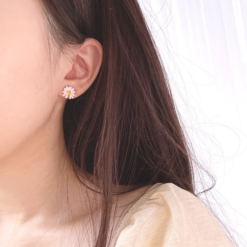 Bông Tai Mạ Bạc 925 Hình Hoa Cúc Phong Cách Mori Hàn Quốc Đơn Giản Cho Nữ