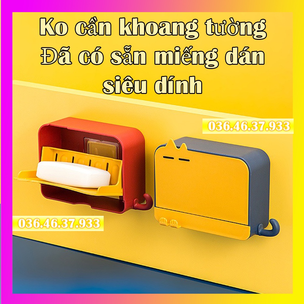 Khay đựng xà bông cục dán tường nhà tắm bằng nhựa có nắp và miếng keo siêu dính [1 cái]