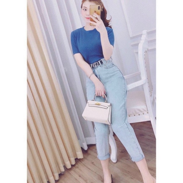 Áo Len Tăm gân Cổ Tròn