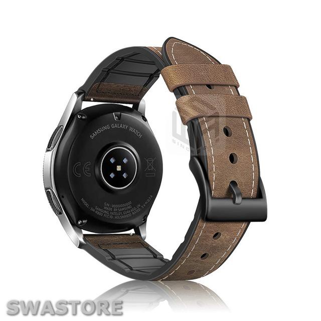 Dây da đồng hồ Galaxy Watch Active 3 4 40mm 42mm 44mm 46mm da thật lót silicon có rãnh thoáng khí, SWASTORE DD01