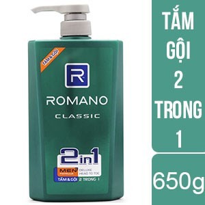Tắm gội romano 2in1 Hair &amp; Body wash 650g đủ màu