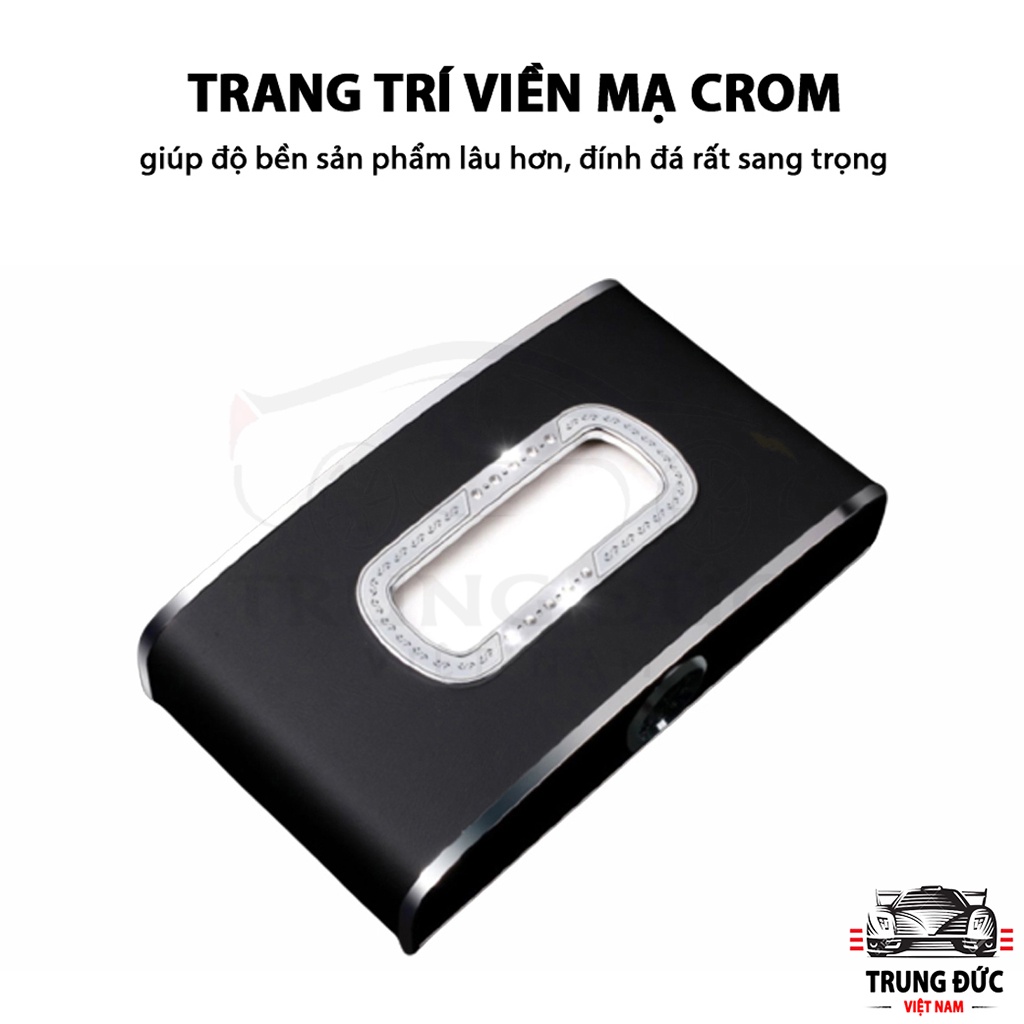 Hộp đựng giấy ăn trên ô tô TRUNGDUCVN 3 chức năng, có đồng hồ và bảng số điện thoại, chất liệu da cao cấp