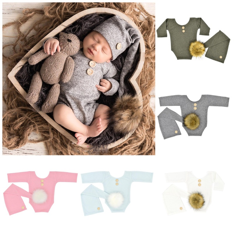 Bộ Áo Liền Quần Bằng Lông Dệt Kim Kèm Mũ Cho Bé Sơ Sinh