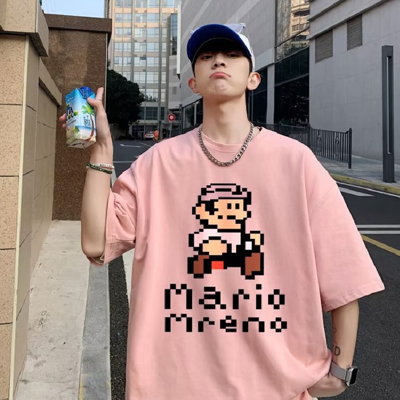 Áo Thun Tay Ngắn Dáng Rộng In Họa Tiết Hoạt Hình Phong Cách Hàn Quốc Thời Trang Mùa Hè Cho Nam M-8XL