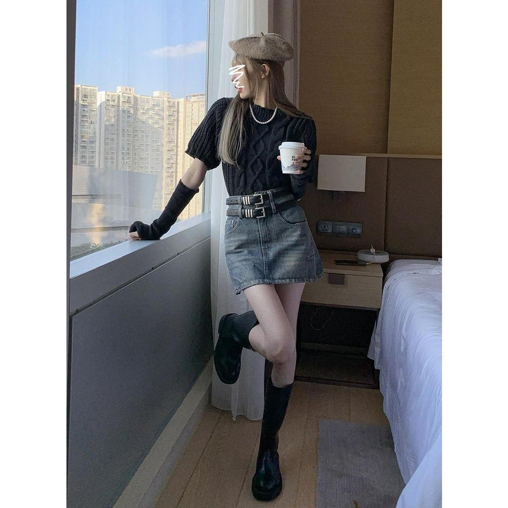 60944 Miễn Phí 2 Thắt Lưng Váy Denim Cạp Cao Hakama