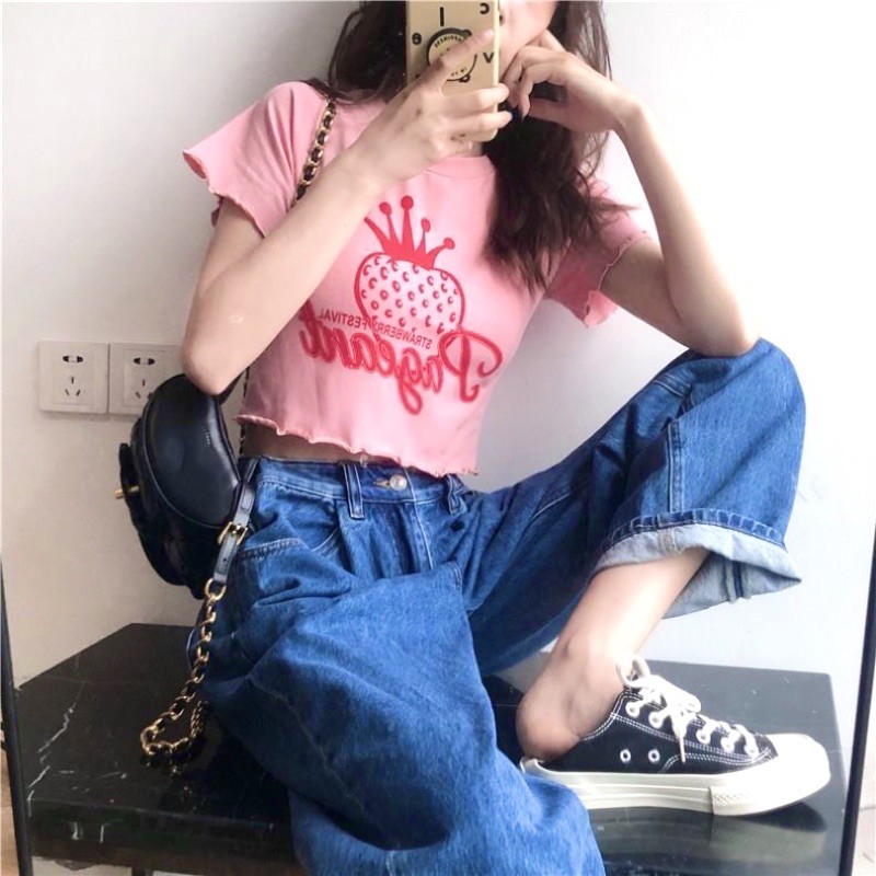 [TAOBA0-QUẢNG CHÂU Áo crt / Áo croptop nữ ulzzang cotton hình trái dứa thấm hút mồ hôi A54 | BigBuy360 - bigbuy360.vn