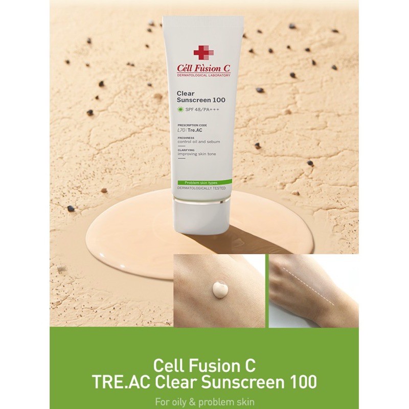 [Chính Hãng] Kem chống nắng cho da mụn và nhạy cảm Cellfusion C Tre.AC Clear Sunscreen 100 SPF48/PA+++