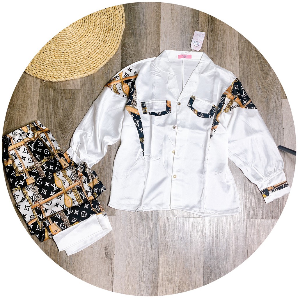 Bộ lụa tay ngắn quần dài đính nơ | BigBuy360 - bigbuy360.vn