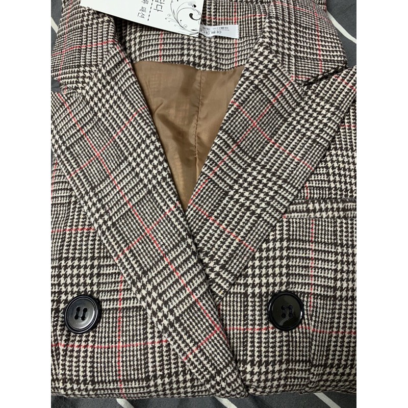 ÁO BLAZER DẠ KẺ NÂU TÂY 2 LỚP DÀY Ê | BigBuy360 - bigbuy360.vn