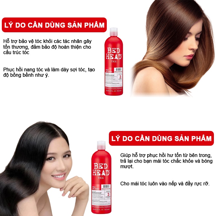 TIGI BED HEAD Đỏ - Cặp Dầu Gội + Xả Phục Hồi Hư Tổn - 2 Chai 750ML Chuẩn Chính Hãng Lamyra