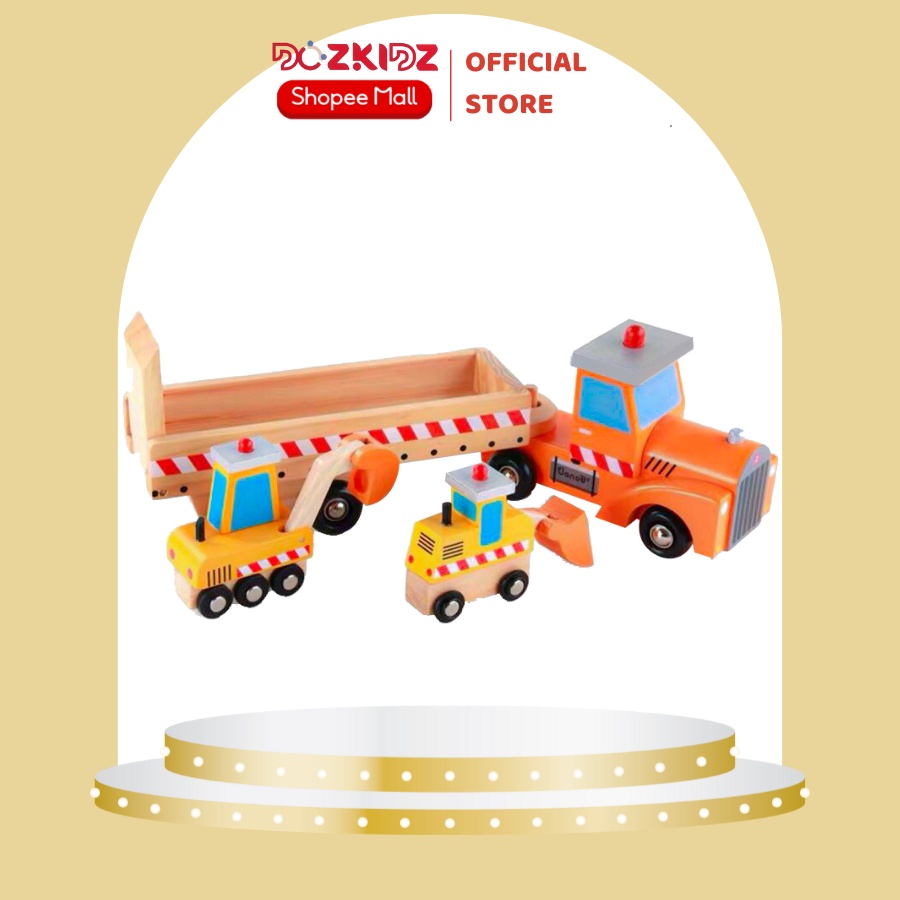 Đồ chơi ô tô công trường bé trai 1 tuổi trở lên, 1 bộ 3 xe gỗ tự nhiên cao cấp - DOZKIDZ