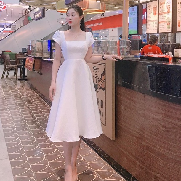 Đầm dự tiệc dáng xòe gấm hoa 3D nổi siêu phẩm sang chảnh