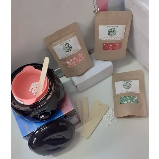 (Set) Nồi wax pro100 +Mỡ trăn 50 + sáp hạt đậu Thơm TD 100Gr(Tặng kèm que + 2 viên mặt nạ).