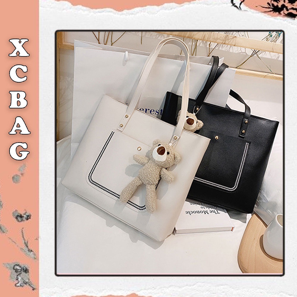 Túi tote da nữ XC-107833, kèm túi nhỏ kẹp nách và gấu, túi đeo chéo công sở, đi học