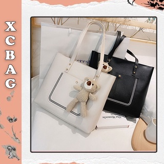 [Giảm 50K & Tặng Ví Da] Túi tote da kèm gấu nữ XC-1078, da trơn đựng giấy a4 laptop kiểu túi tote công sở