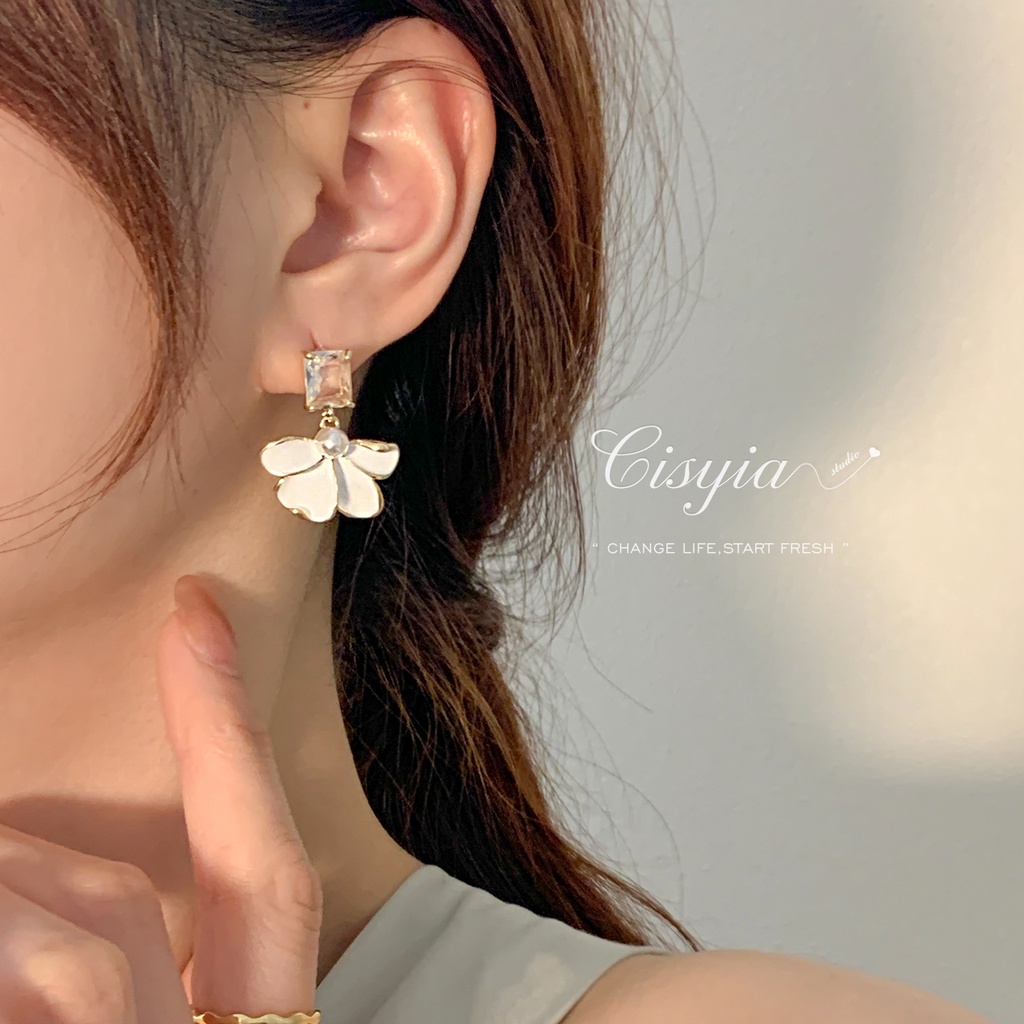 Bông Tai Hình Hoa Đính Đá Zircon Phong Cách Hàn Quốc Sang Trọng Thời Trang 2022